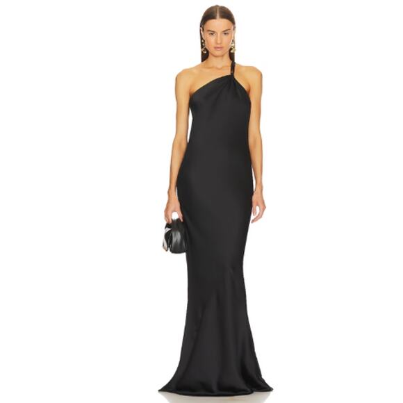 Norma Kamali One Shoulder Bias Gown in Black NWT Size Medium - Picture 1 of 5